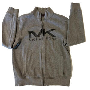 Michael Kors Full Zip Fleece Jacket Men's M Gray Logo Sweatshirt Excellent Cond